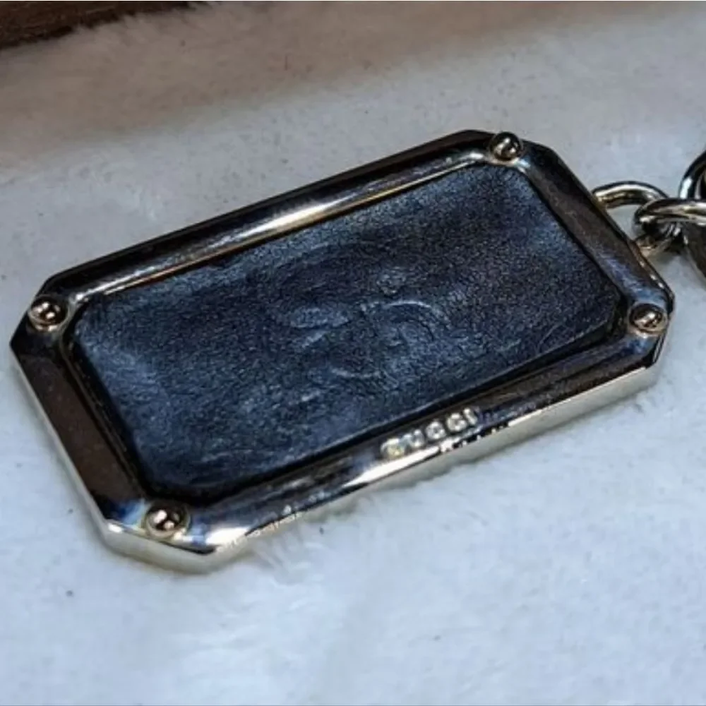 Gucci Leather Embossed Dog Tag KeyChain/Bag Charm GIFTABLE PRISTINE CONDITION